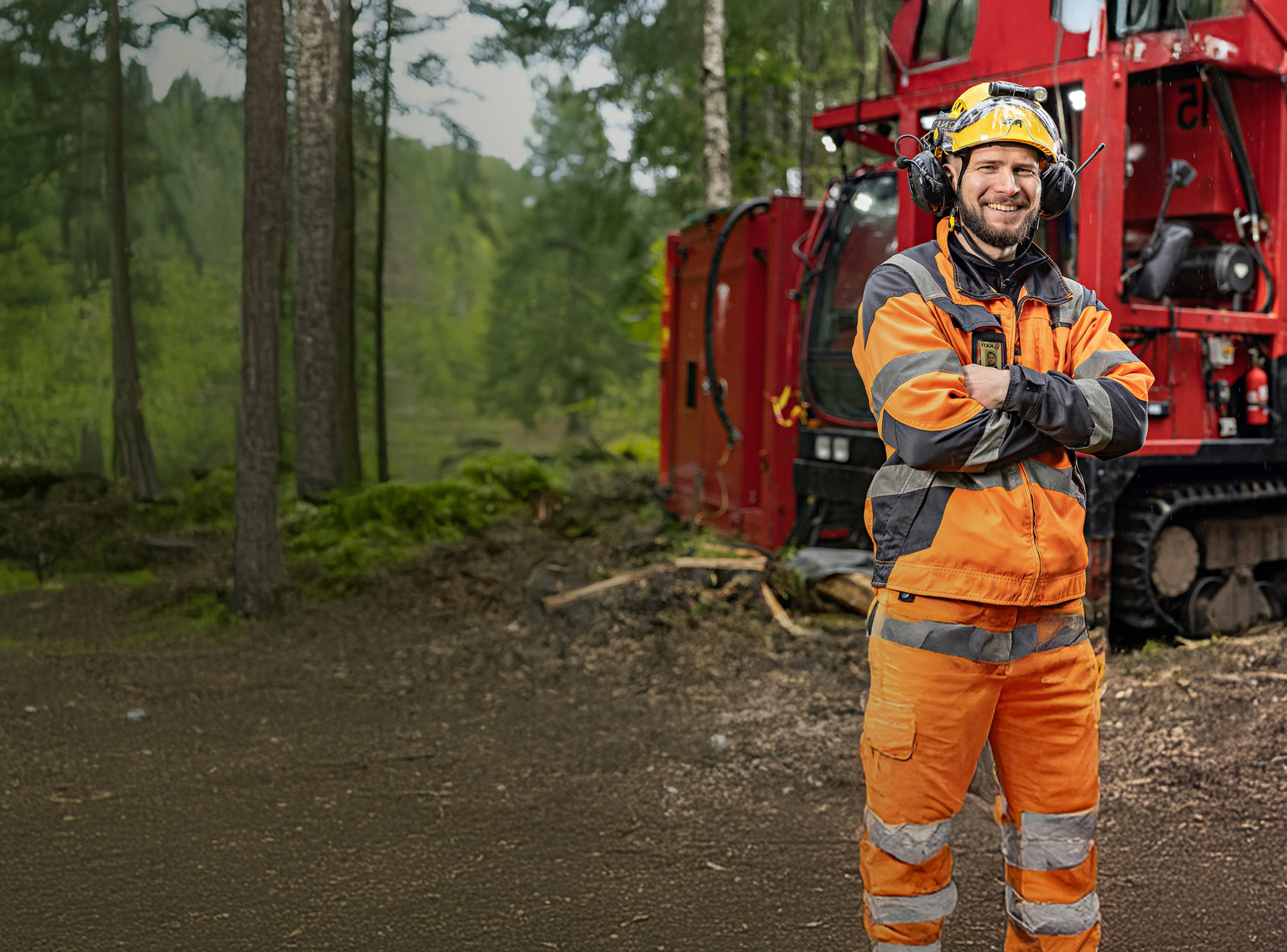 Deep core drilling, drillerman watching towards the camera