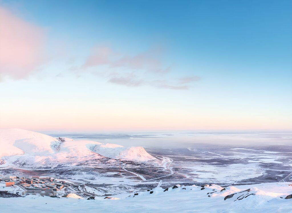 aerial view of city in winter